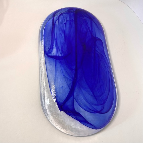Glass Cobalt Blue Swirl Trinket Serving Tray Dish - Picture 12 of 15